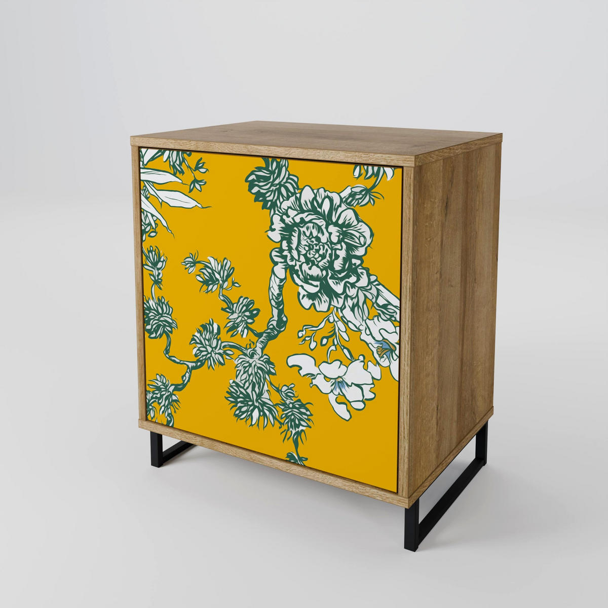 SIDEBOARD YELLOW CHINOISERIE, Eichefarben, 57,5x42x75,5 cm, Goldfarbene Metallfüße - Eichefarben/Goldfarben, Holzwerkstoff/Metall (57.5/75.5/42cm) - SpaceRebels