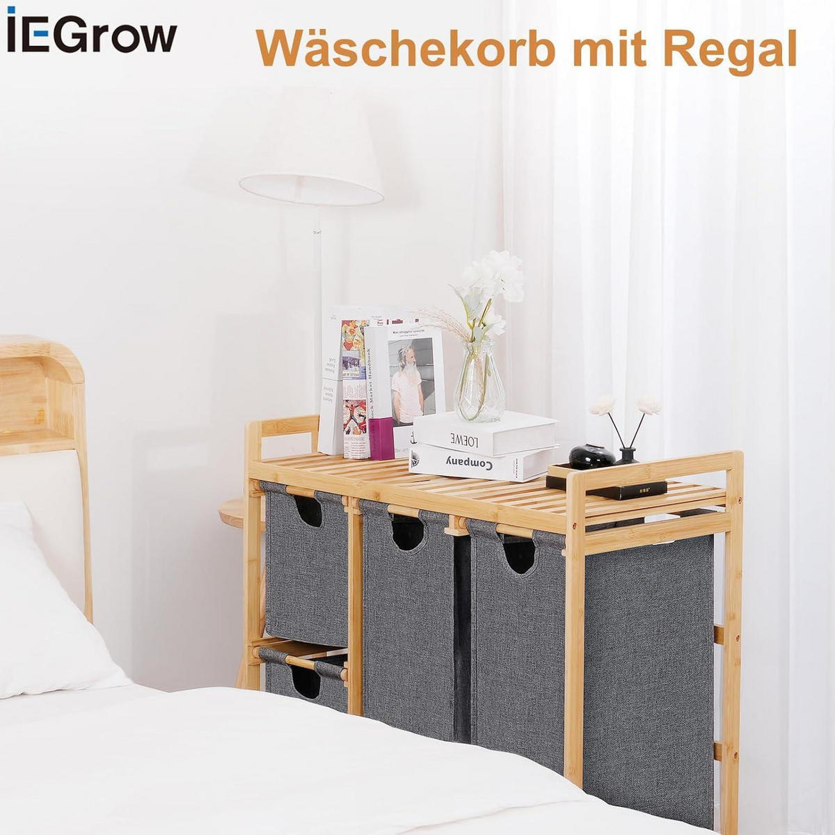 WÄSCHEKORB mit Ablage Bambus Grau 77 cm - Grau, Naturmaterialien (42/85/80cm)