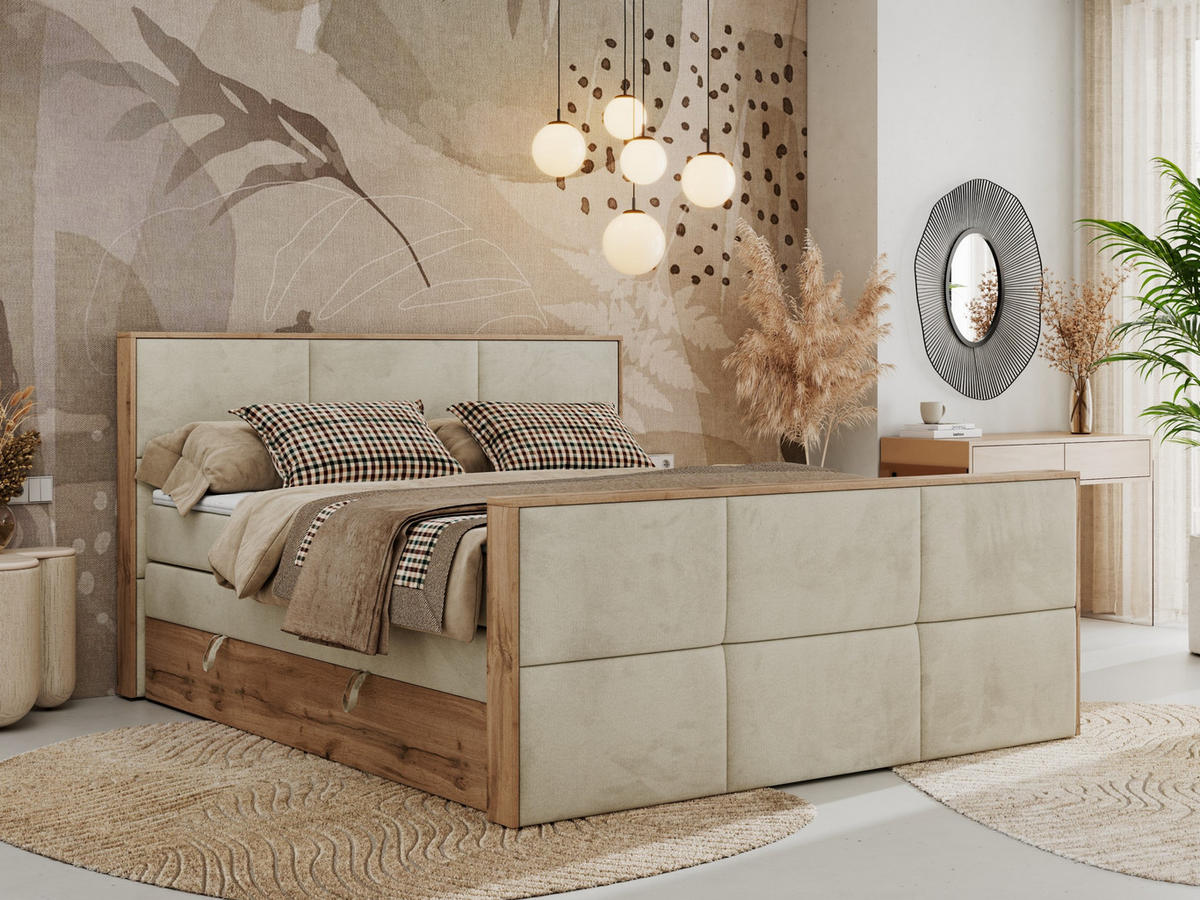 BOXSPRINGBETT ALBERO 2 KING DUO 120/200 Beige Velvet - H3 - Beige, Holz/Textil (120/200cm) - MKS