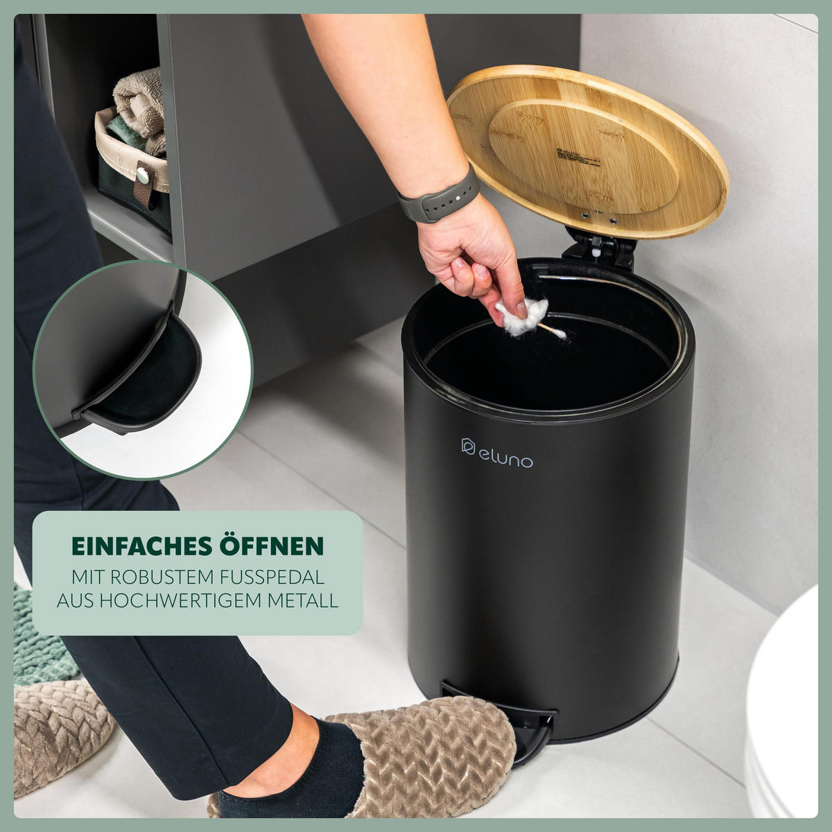 ABFALLEIMER 12 Liter, schwarz, Metall - Schwarz, Metall (25/37.5/33cm) - eluno
