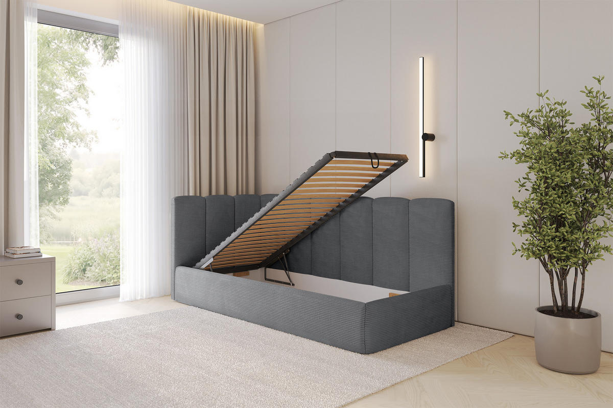 EINZELLBETT Jugendbett mit Bettkasten und Matratze H3/H4, Rechts - DEXY 80x200 Dunkelgrau - Schieferfarben, Holzwerkstoff/Textil (80/200cm) - ALTDECOR