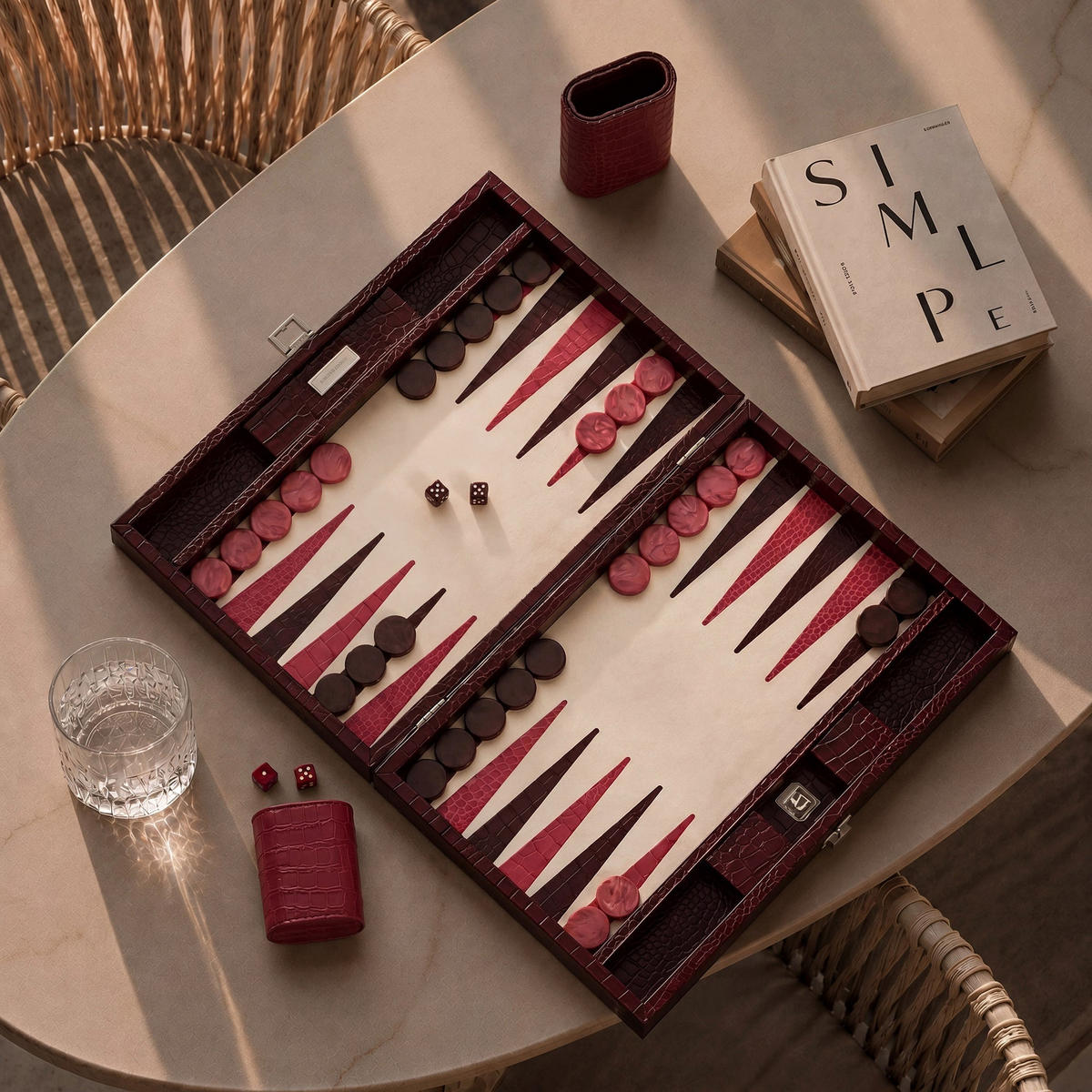 BACKGAMMON – Groß BACKGAMMON Leder Pflaume 46cm - Lila, Leder (46/30.3cm) - Premium Interiors