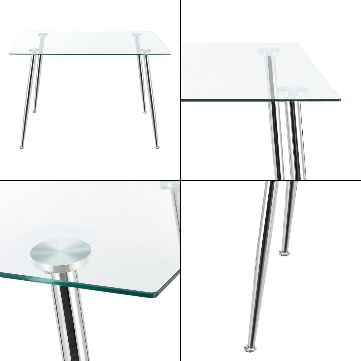 ESSTISCH Hyrynsalmi - Chromfarben/Transparent, Glas/Metall (70/110/75cm) - [en.casa]