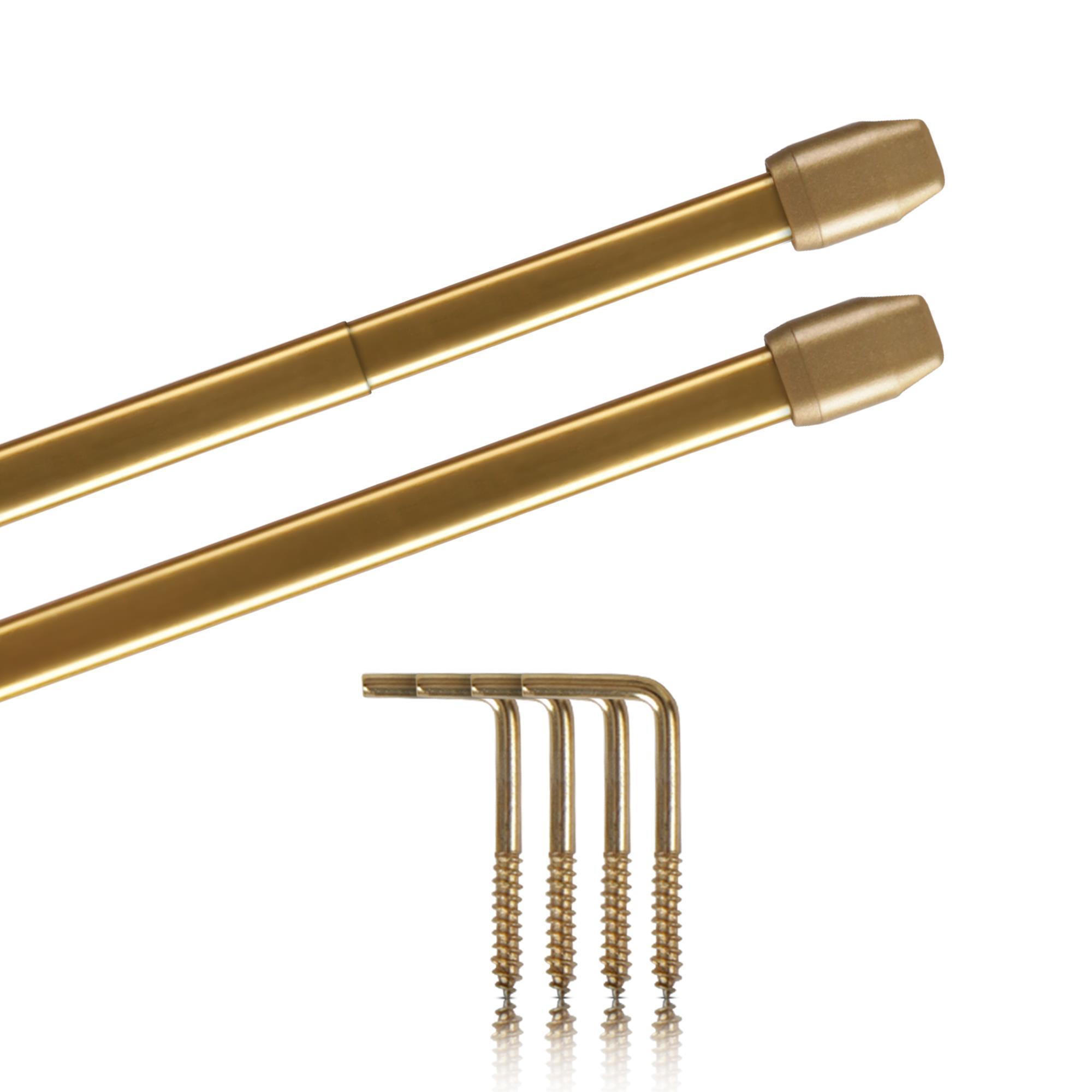 GARDINENSTANGE 2er-Pack Gold Messing glänzend 60-90 cm + 4 Schraubhaken - Goldfarben, Metall (1/60cm)
