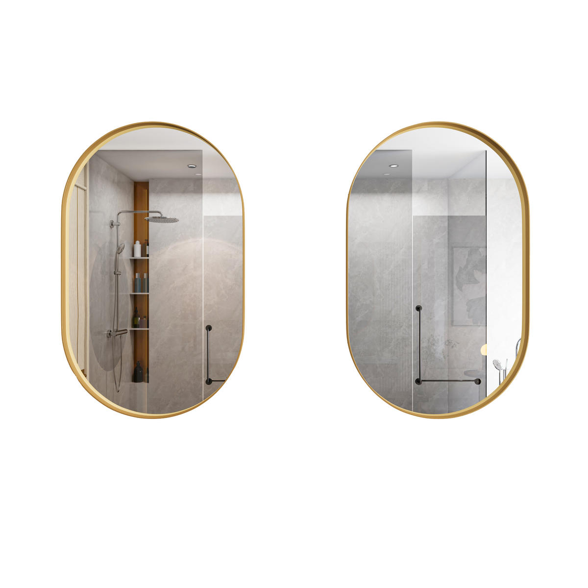 SPIEGELSCHRANK oval mit goldenem Metallrahmen – Wandschrank mit Spiegel & verstellbaren Ablagen, für Bad, Wohn- & Schlafzimmer - Goldfarben, Metall (51.5/12/85cm) - Ej. Life
