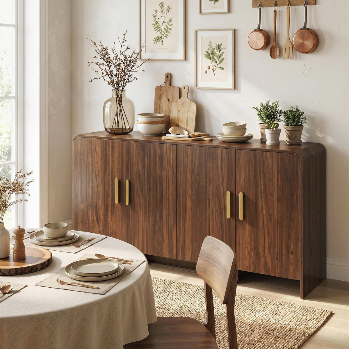 SIDEBOARD aus MDF 152/40/80 cm Walnussbraun - Walnussfarben/Alufarben, Holzwerkstoff/Metall (40/80/152cm) - HOMCOM