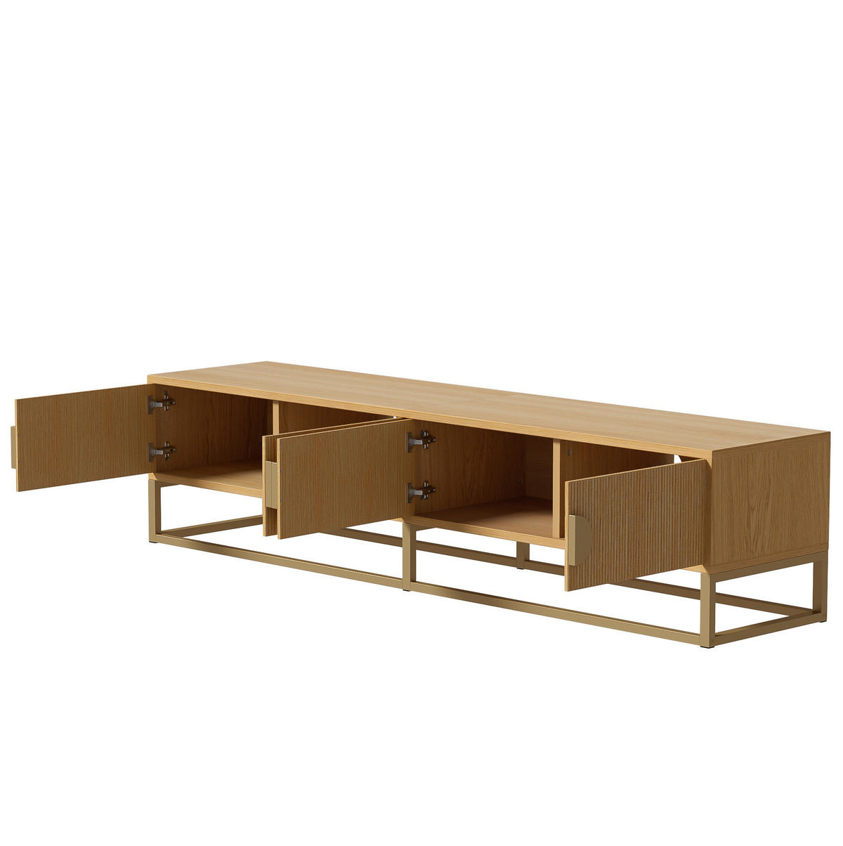 TV stolek 180/40/40 cm s úložným prostorem, soft-close panty a rýhovanými dvířky, Dřevěná - hnědá, kompozitní dřevo (180/40/40cm) - Redom