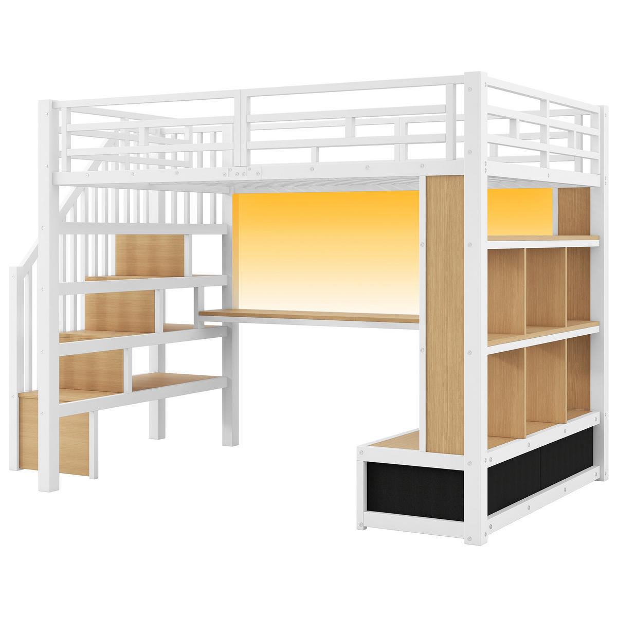 HOCHBETT 140/200 cm DE-03429, mit Schreibtisch, Regalen und zwei Schubladen, in Weiß - Weiß, Holzwerkstoff/Metall (140/200cm) - ComfortXL