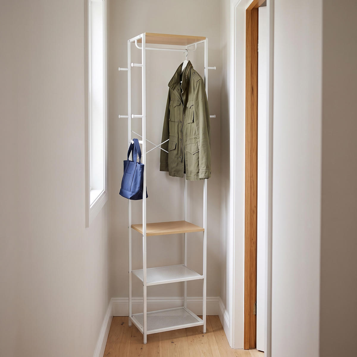 GARDEROBENSTÄNDER Holzoptik Weiß Kleiderstange 181x40x28 cm - Weiß, Holzwerkstoff/Metall (40/181/28cm) - Relaxdays