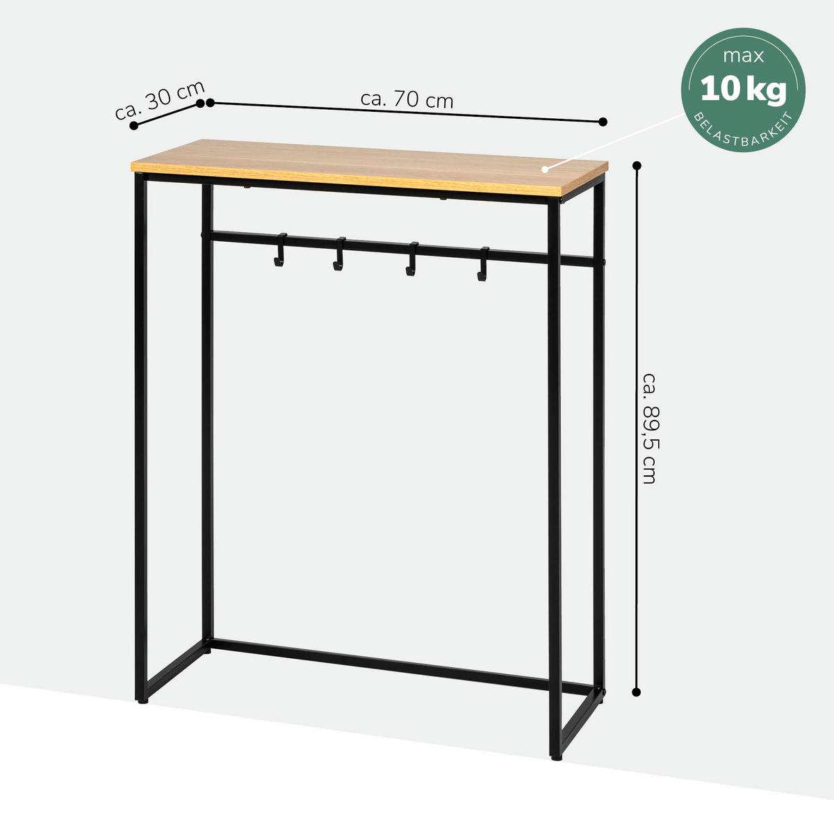 KONSOLENTISCH mit Holzablage, schwarz - Schwarz, Metall (30/70/89.5cm) - eluno