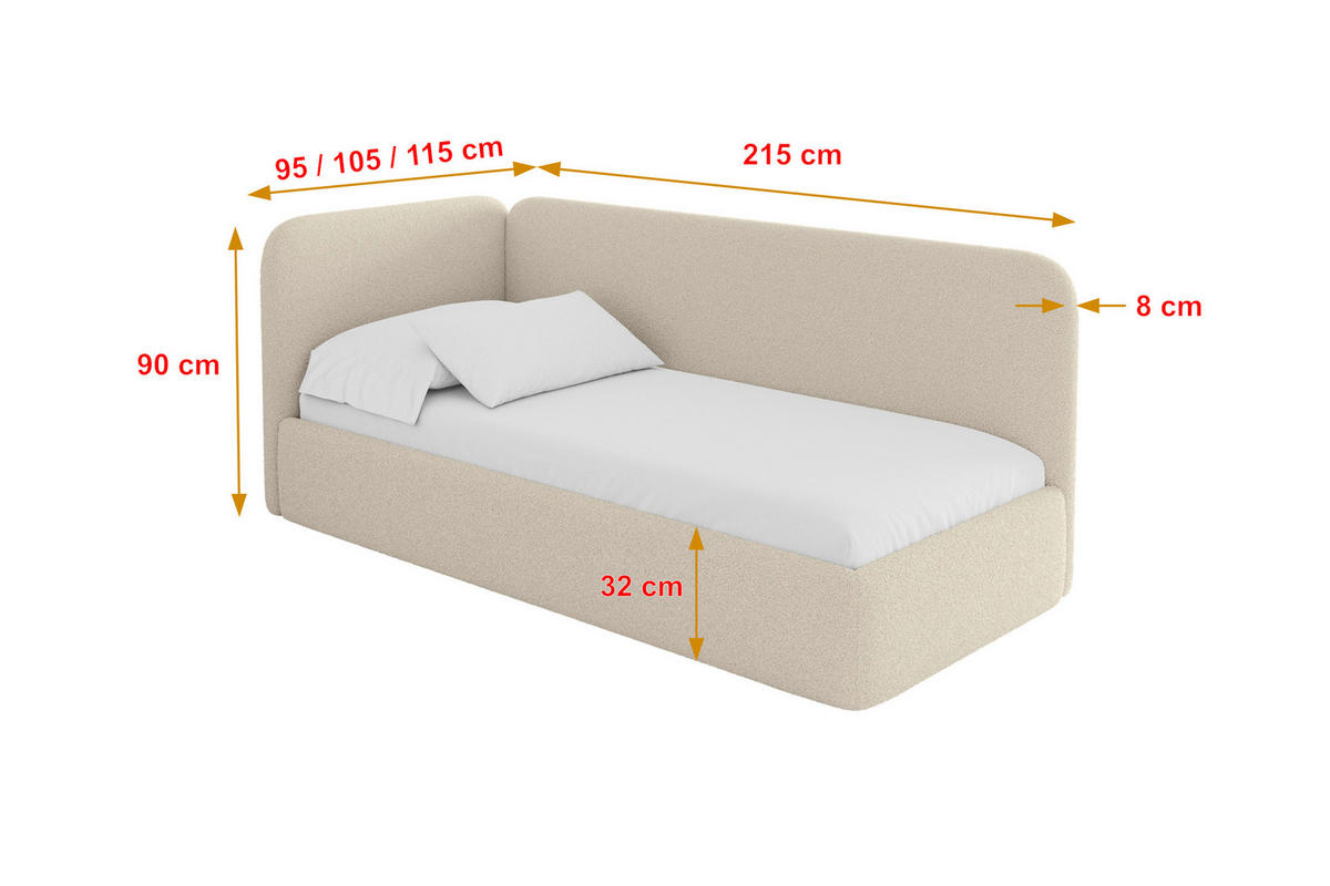 EINZELLBETT Jugendbett mit Bettkasten und Matratze H3/H4, Rechts - ELSY 80x200 Dunkelbeige - Taupe, Holzwerkstoff/Textil (80/200cm) - ALTDECOR