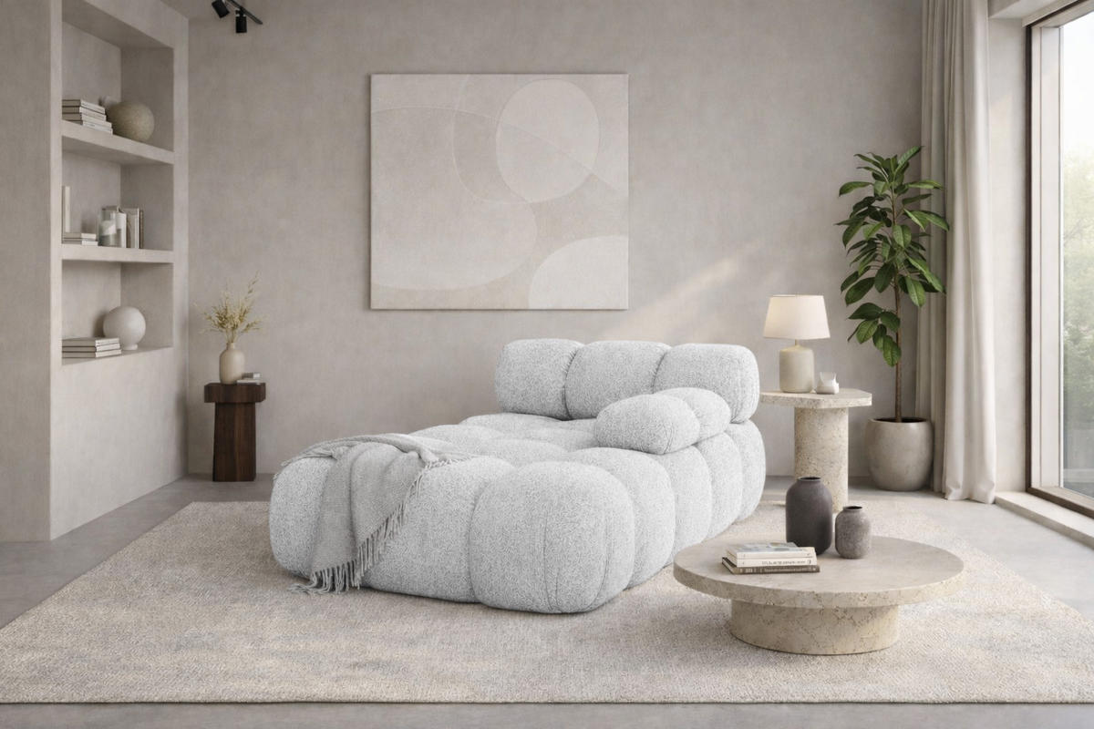 CHAISELONGUE Modular, Bouclé-Stoff Abriamo, Hellgrau, Rechts, Selia - Hellgrau, Holz (95/70/160cm) - Kaiser Möbel