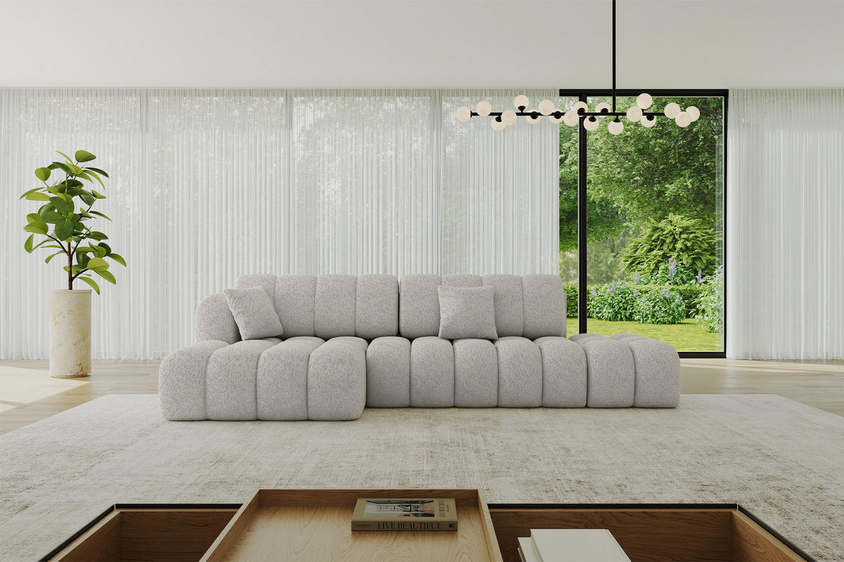 ECKSOFA mit Schlaffunktion Ottomane Links OLEA-L2 321x164x75 Hellgrau Tissu - Silberfarben/Schwarz, Holzwerkstoff/Kunststoff (321/164cm) - ALTDECOR