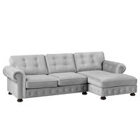 ECKSOFA mit Longchair - Samt - Hellgrau, Holz/Textil (302/166cm) - home24