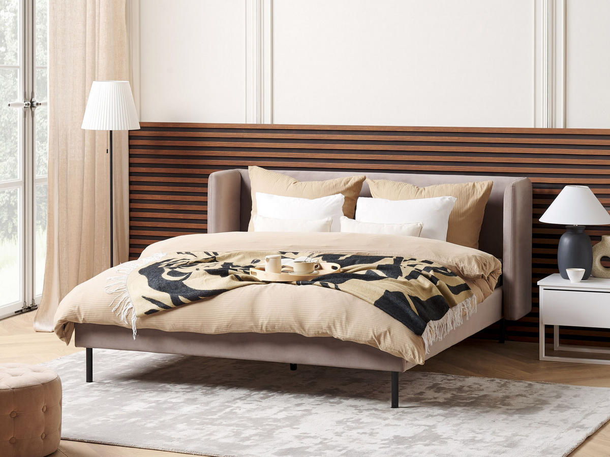 POLSTERBETT 160/200cm Taupe Arette - Taupe, Textil (160/200cm) - Beliani