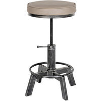 HOCKER rund Lederlook Antik Silber - Silberfarben, Textil/Metall (42/44/42cm) - CLP
