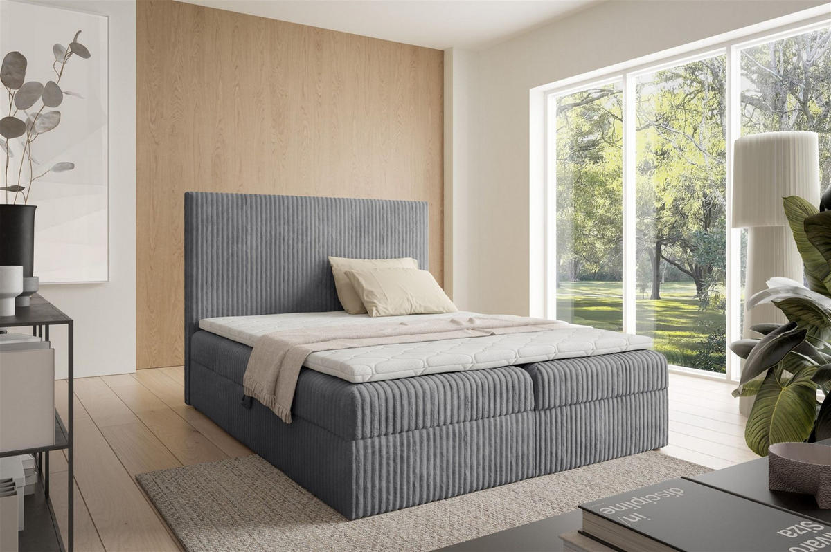 BOXBETT Arnau - Grau, Holzwerkstoff/Textil (180/200cm) - Fun Möbel