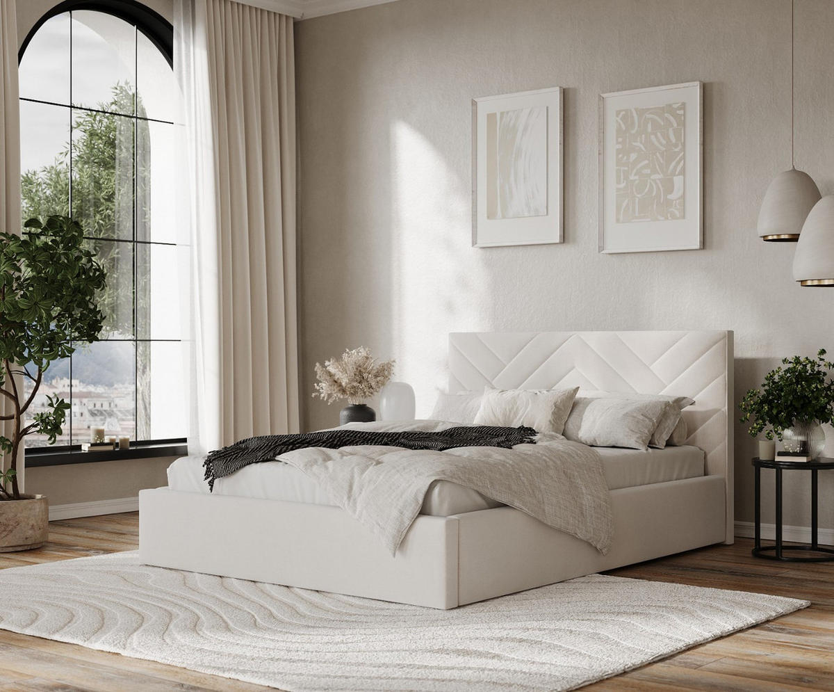 POLSTERBETT Arco 140/200 cm Creme im Paros Stoff - Creme/Schwarz, Holz/Holzwerkstoff (140/200cm) - AltaBeds