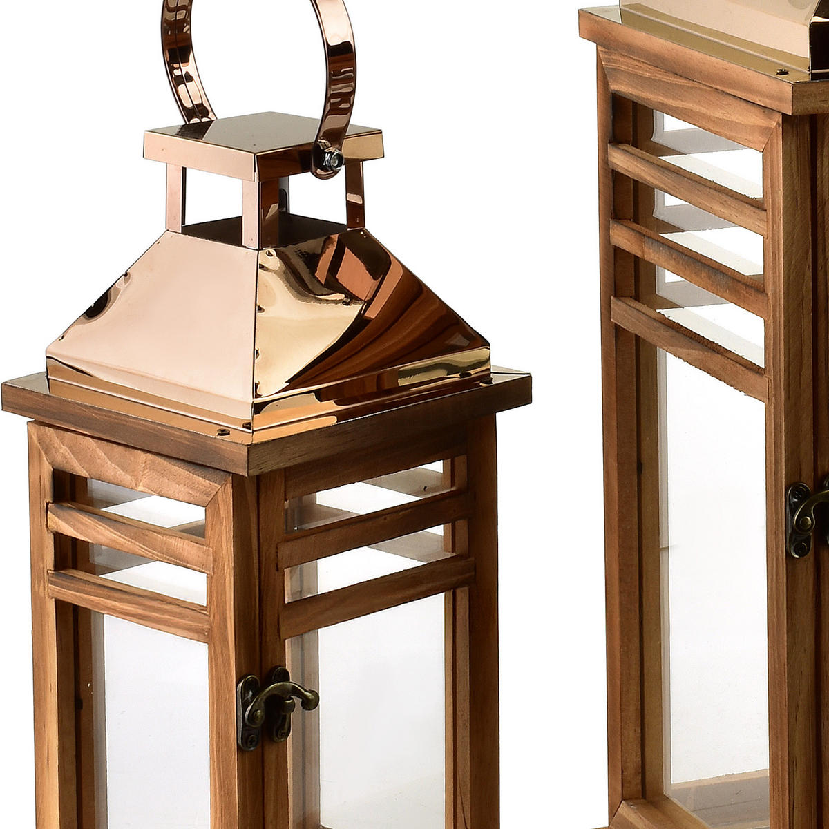 LATERNE Levi 2er Set braun 19.5/19.5/45 cm Holz - Braun, Holz (19.5/45/19.5cm) - Mondex