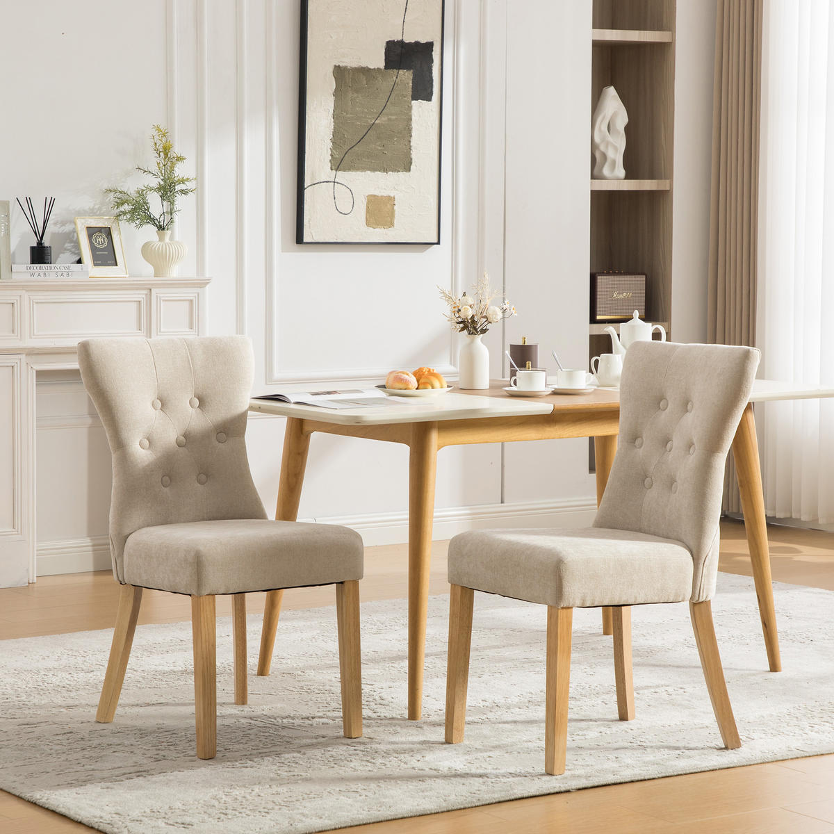 STUHL-SET DE-36879 2 Stück mit Massivholzbeinen Beige - Beige, Holzwerkstoff (45/92/62.5cm) - ComfortXL