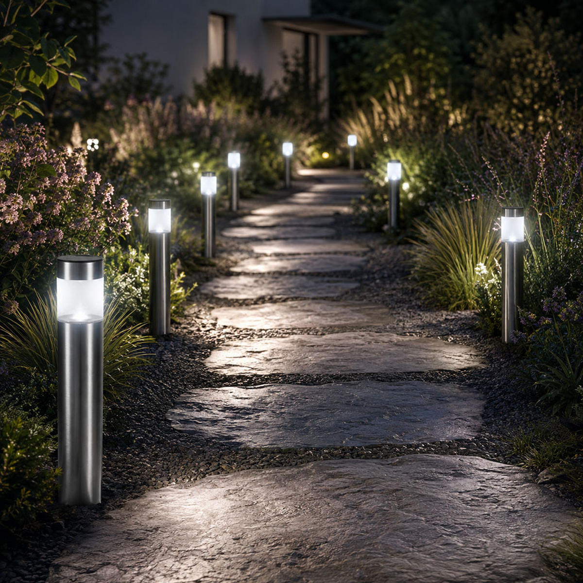 LED AUSSENLEUCHTE Edelstahl Silber 4er Set - Silberfarben, Metall (6.3/6.3/28cm) - Globo Lighting