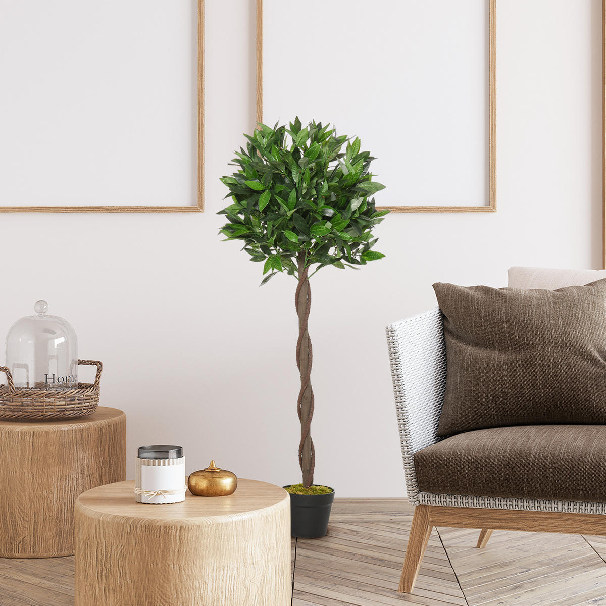 2ER-SET Künstlicher Lorbeerbaum 120cm Kunstpflanzen im Zementtopf, Zimmerpflanze - Schwarz/Braun, Kunststoff (120cm) - Outsunny