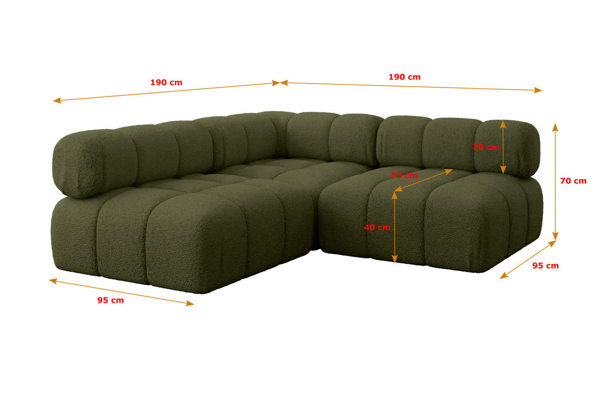 ECKSOFA modulares Sofa Samaro-L1 - 190x190x70 cm Grün Bouclé - Grün, Holzwerkstoff/Textil (190/190cm) - ALTDECOR