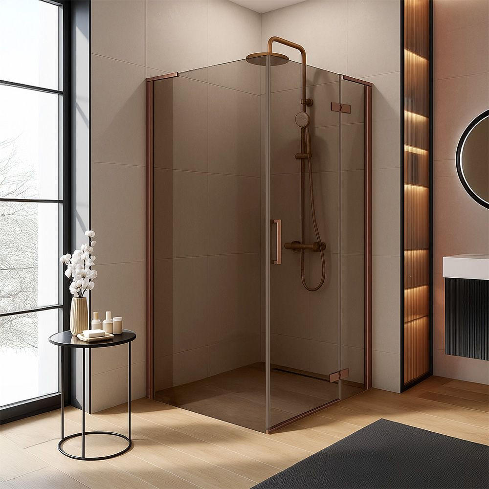 DUSCHKABINE Rea Hugo Copper Brush 80x80 - Kupferfarben, Glas (80/80/200.5cm) - REA