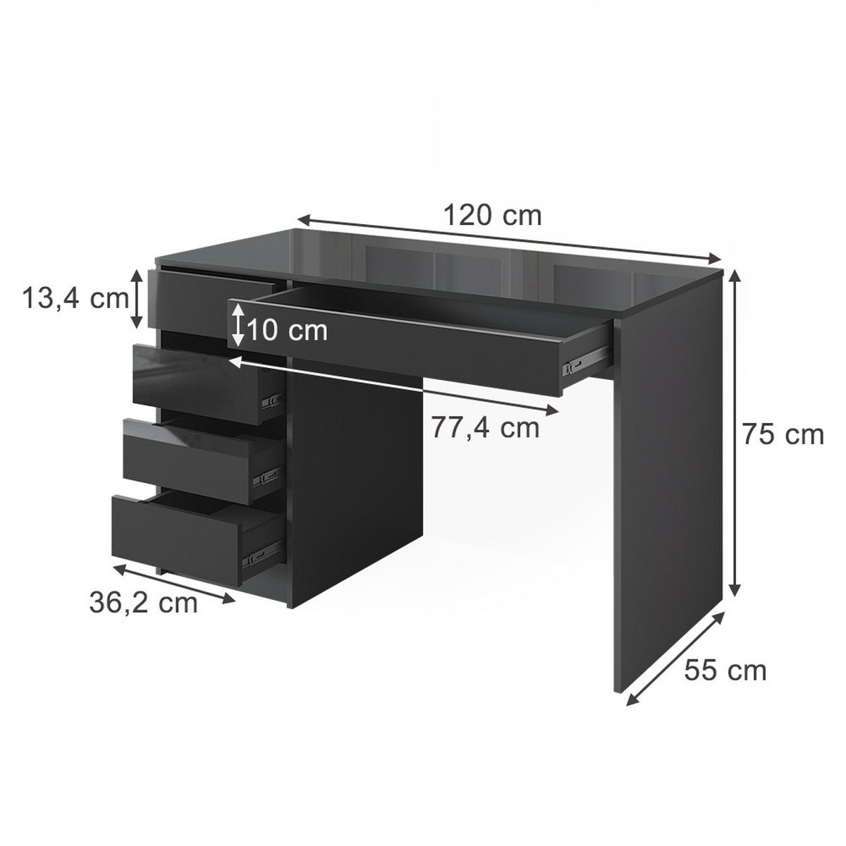 Schwarz Hochglanz, Holzwerkstoff (120/55/75cm) - Vicco