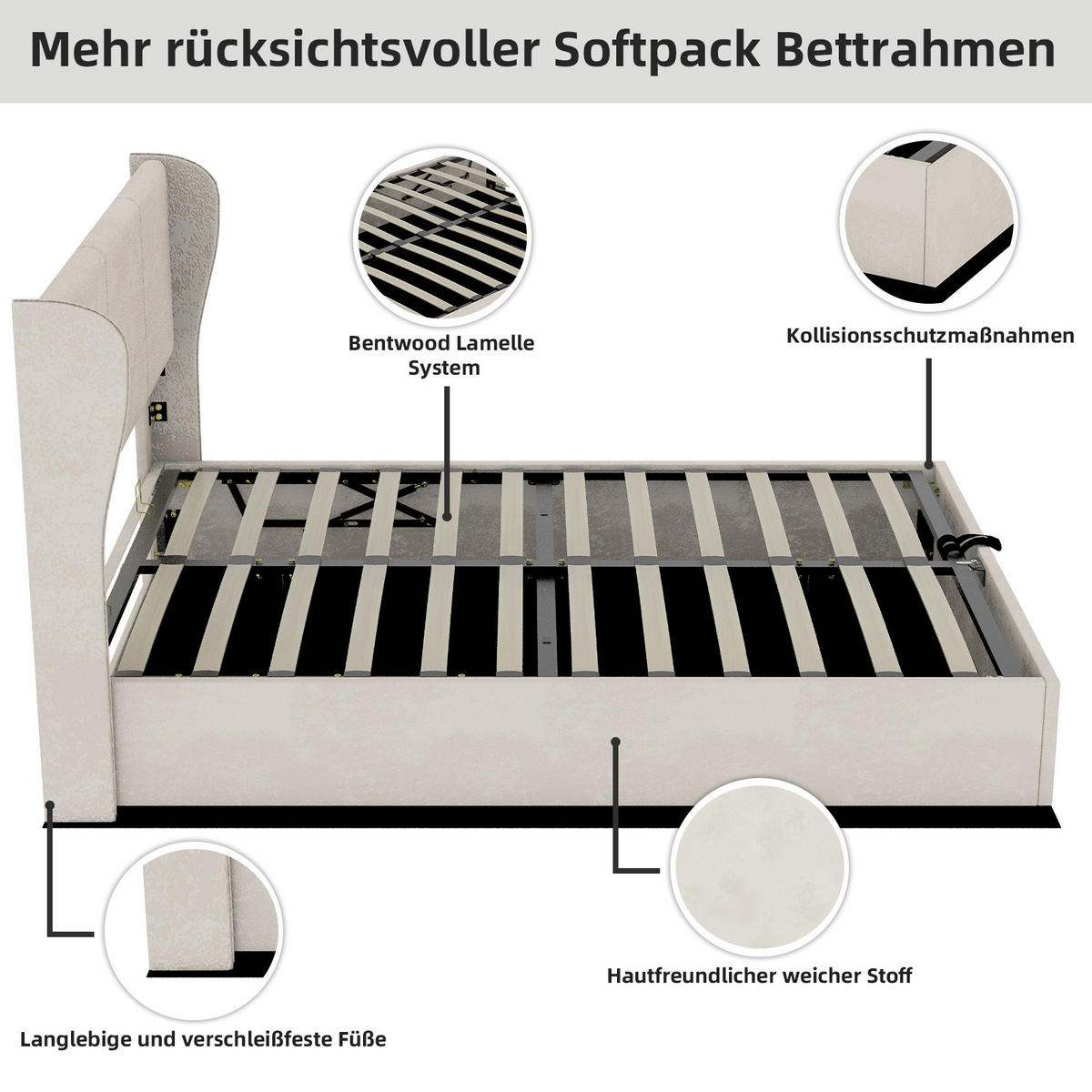 POLSTERBETT 140/200 cm in Beige Stoff - Beige, Holzwerkstoff/Textil (140/200cm) - WISHDOR