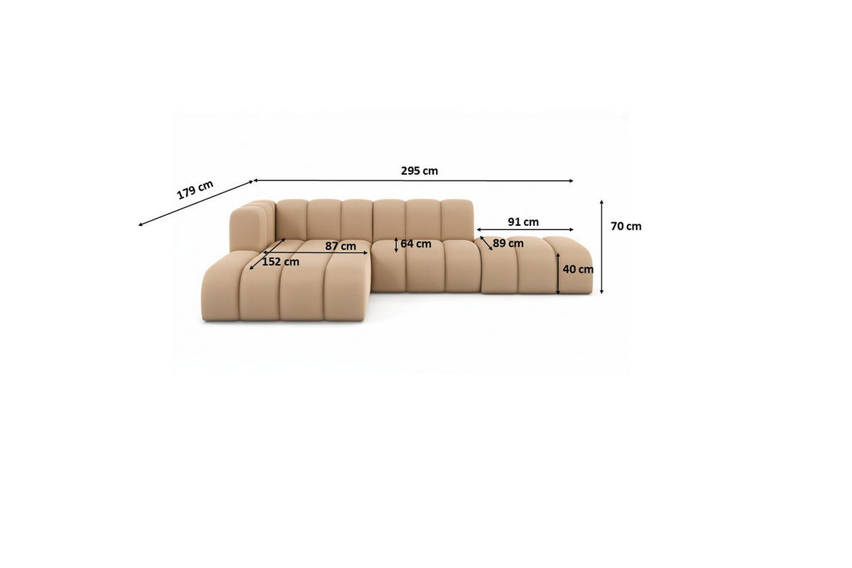 ECKSOFA L-form mit Hocker, Grand Mini, Stoff Salvador, Beige, Links - Beige, Holz (295/179cm) - Kaiser Möbel