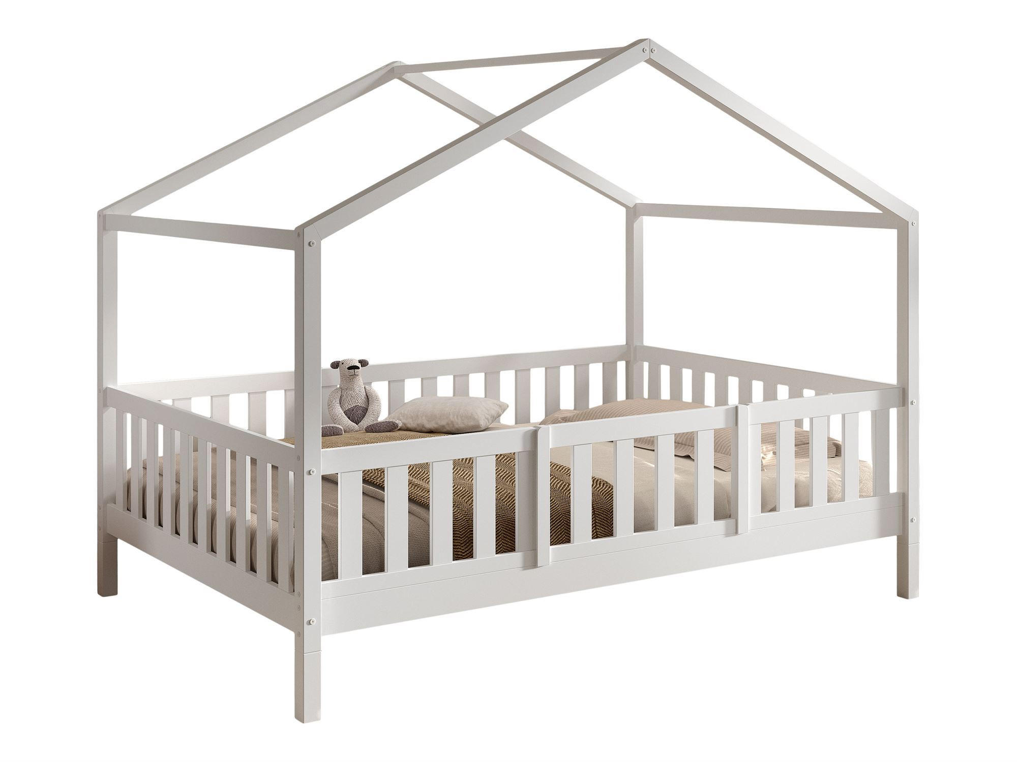 HAUSBETT Kapua 140x200 mit Rausfallschutz Kiefer Massivholz weiß - Weiß, Holz (140/200cm) - 58aufmkessel