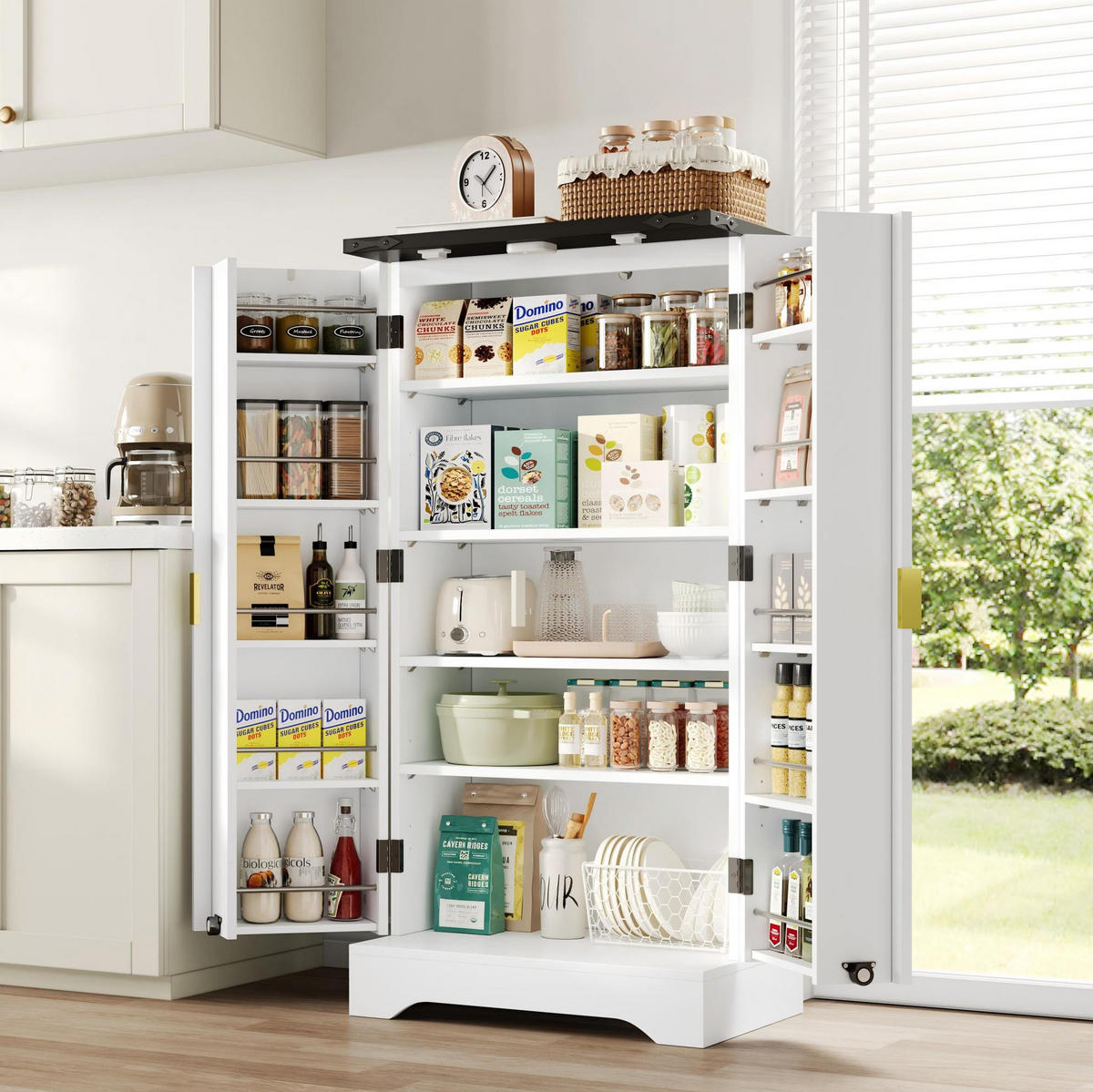 ANRICHTE 120/60,5/40 cm in Weiß mit LED-Beleuchtung und verstellbaren Böden - Weiß, Holzwerkstoff (60.5/120/40cm) - Flora Grace