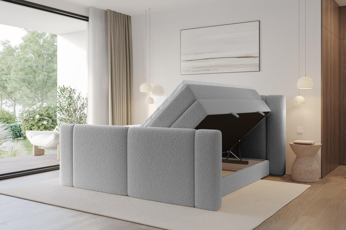 BOXSPRINGBETT mit Matratze H3/H4 - EVON KING Zanozek - 140x200 cm Hellgrau - Hellgrau, Holzwerkstoff (140/200cm) - ALTDECOR