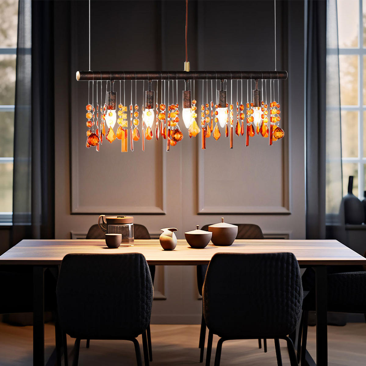 LED HÄNGELEUCHTE Metall Braun Kristall-Optik - Braun, Metall (80/9.8/150cm)