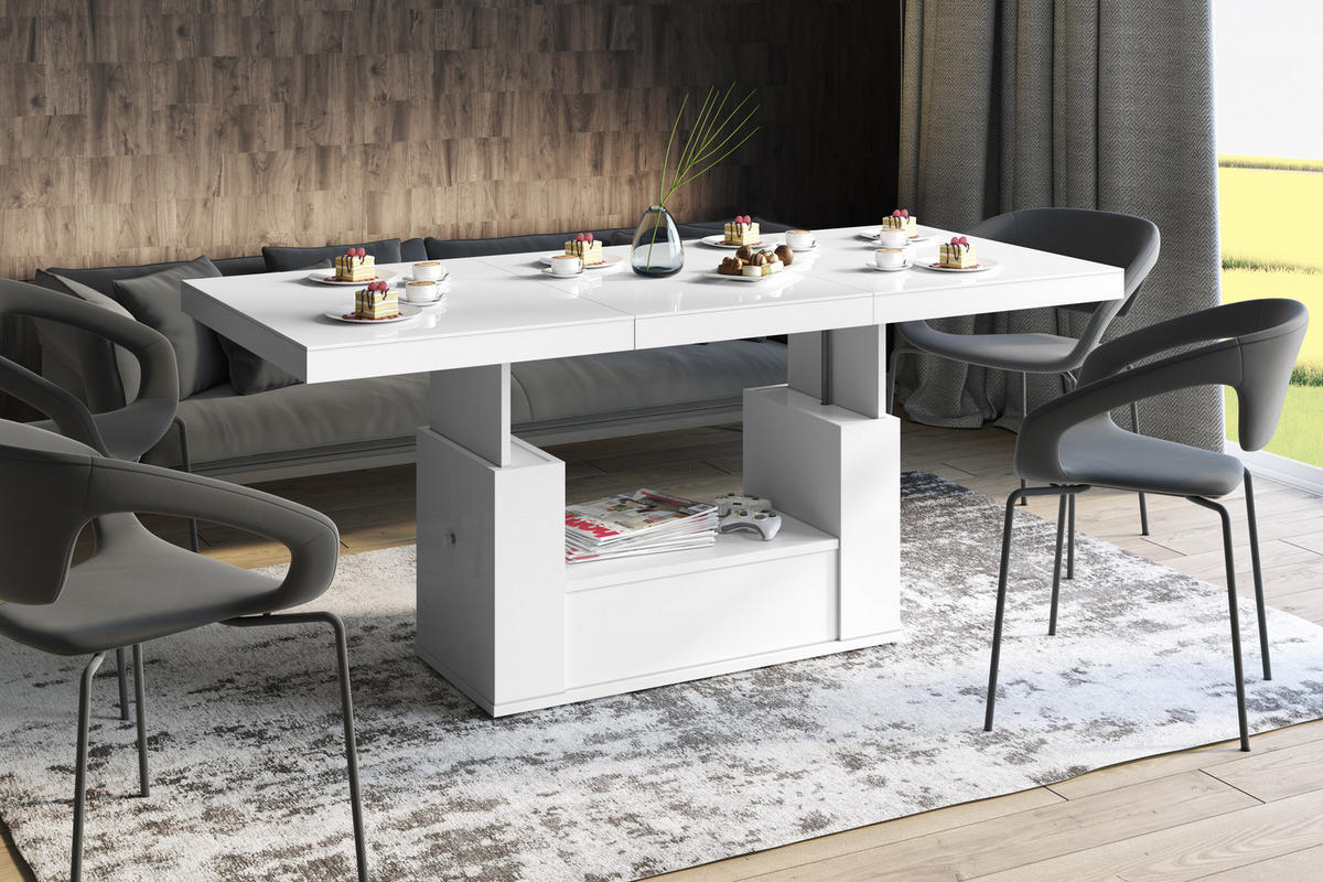 COUCHTISCH rechteckig Weiß Hochglanz 120/75/54 cm - Weiß Hochglanz, Holzwerkstoff (75/120/54cm) - designimpex
