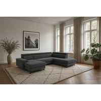 WOHNLANDSCHAFT Vaasa mit Schlaffunktion - Anthrazit, Kunststoff/Textil (328/81/215cm) - foamnova