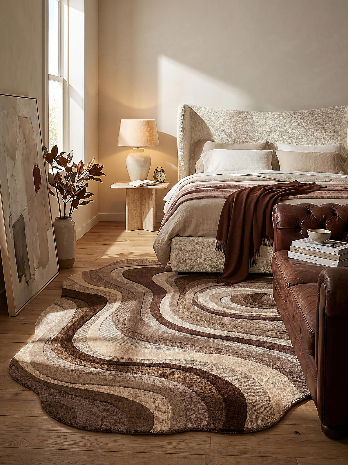 TEPPICH aus Wolle, handgetuftet, EFFRA, in Natur, Wellen-Swirl, 140 x 200 cm - Beige, Textil (140/200cm) - KADIMA DESIGN