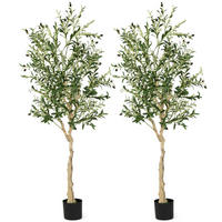 KUNSTOLIVENBAUM mit Zementtopf grün(2er-Set) - Grün, Kunststoff (180cm) - COSTWAY