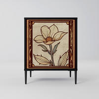SIDEBOARD TIMELESS FLORA, Schwarz, 57,5x42x72,5 cm, Schwarze Metallfüße - Multicolor/Schwarz, Holzwerkstoff/Metall (57.5/72.5/42cm) - SpaceRebels