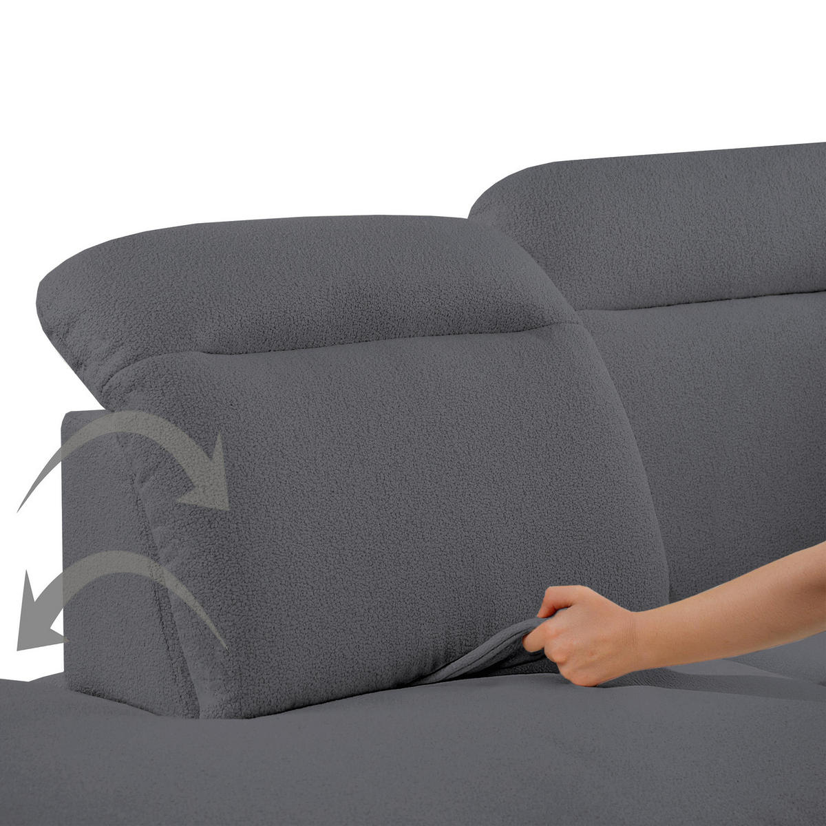 WOHNLANDSCHAFT Sora U mit Schlaffunktion und verstellbarer Sitztiefe, Kopfstützen und Armlehne, 365 cm, Anthrazit, Rechts - Anthrazit/Schwarz, Textil (365/107/235cm) - Beautysofa