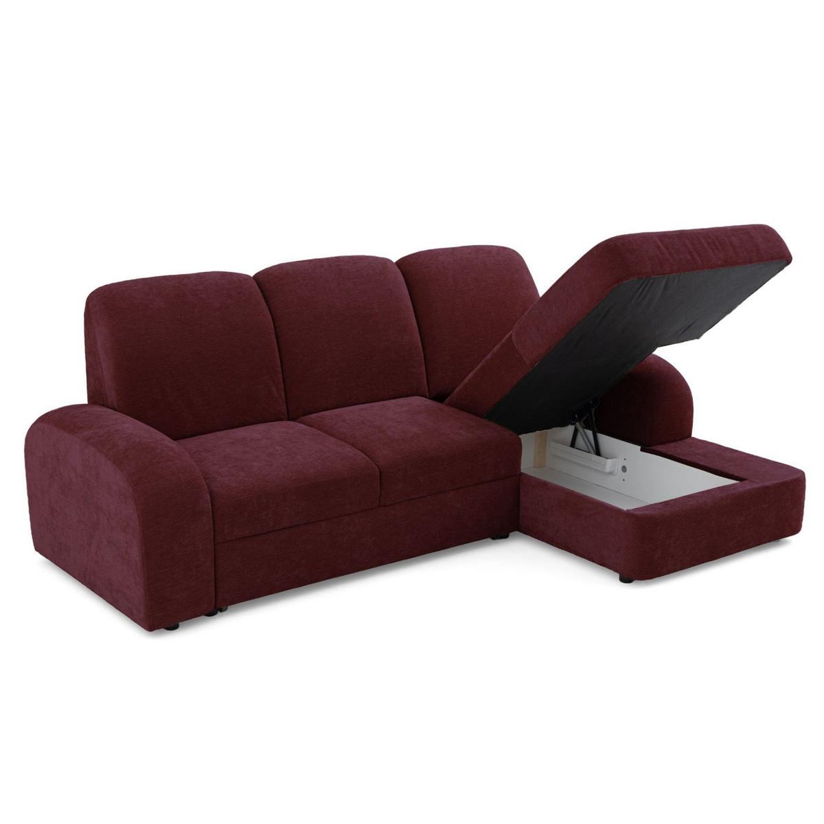 ECKSOFA VIBE S Rechts mit Schlaffunktion 130x202 Chenille Bordeaux - Bordeaux/Schwarz, Holz/Kunststoff (156/255cm) - Muffo