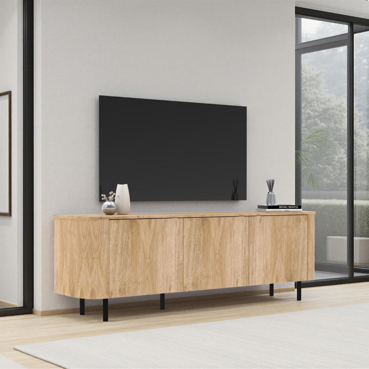 TV-MÖBEL mit 3 Türen abgerundeten Kanten Eichendekor 180,2/42/60,2 cm - Eschefarben, Holzwerkstoff (42/60.2/180.2cm) - Calicosy