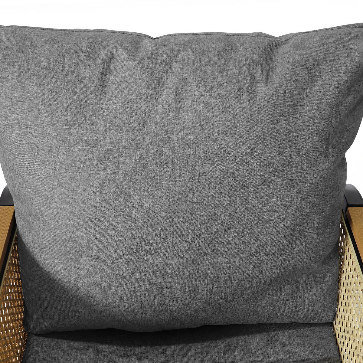 GARTENMÖBELSET 148/80/75 cm mit Tisch und 6 Stühlen, Rattan-Armlehnen und Polstern, Schwarz/Natur - Naturfarben, Metall - Redom