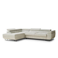 ECKSOFA Concord Creme Chenille-Stoff - Links Seite - Creme/Schwarz, Holz/Holzwerkstoff (203/277cm) - Maison de Reve
