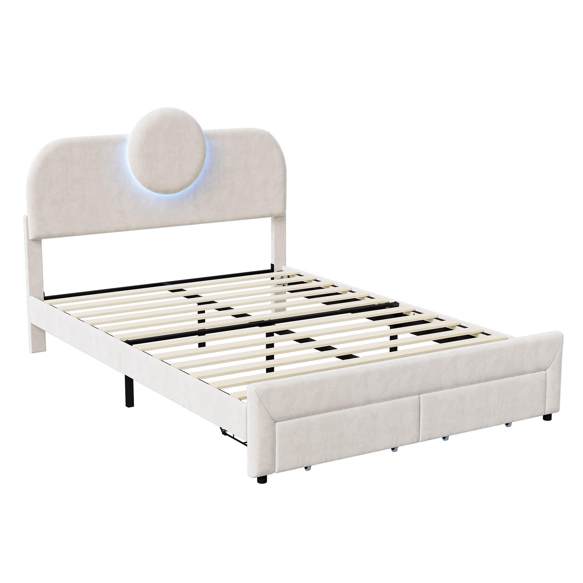 POLSTERBETT 140x200 cm, Beige, LED-Beleuchtung - Beige, Textil/Metall (140/200cm)
