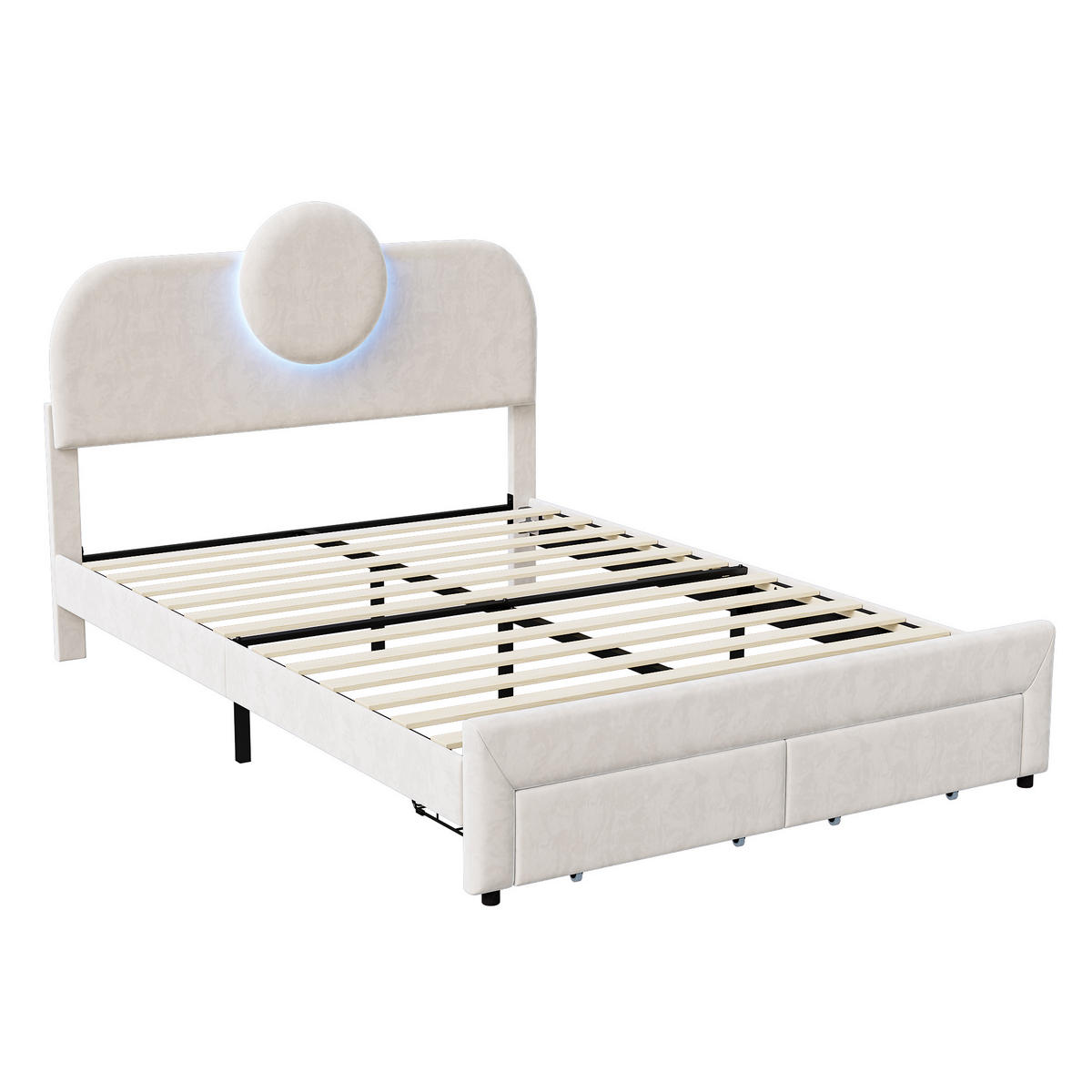 POLSTERBETT 140x200 cm, Beige, LED-Beleuchtung - Beige, Textil/Metall (140/200cm)