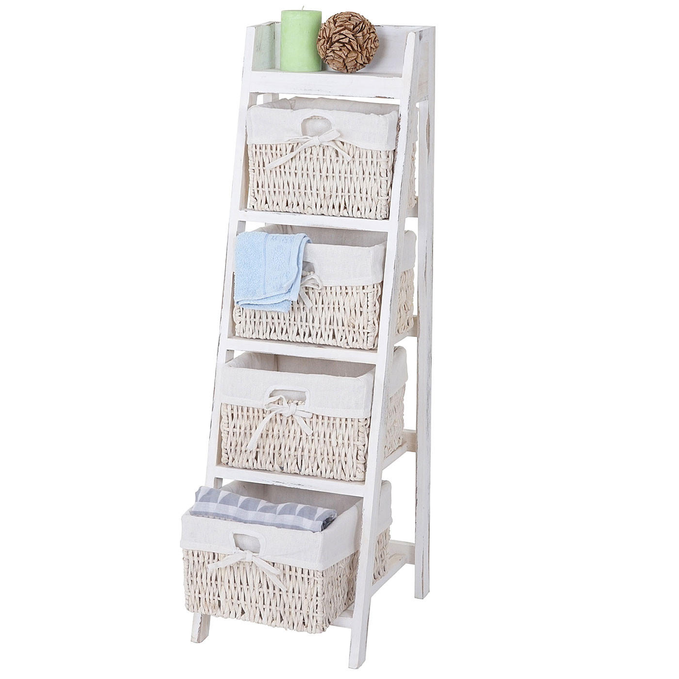 LEITERREGAL FRANCA SHABBY-LOOK 4 KÖRBE Reinweiß - Weiß, Holz (30/101/35cm) - MCW