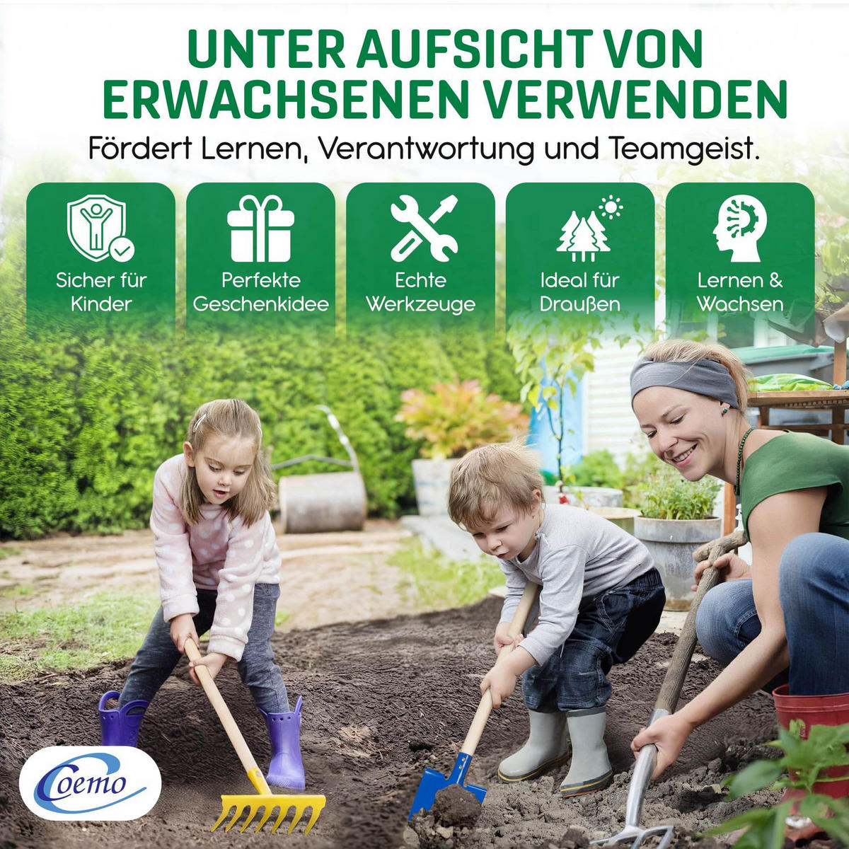 KINDER-GARTENGERÄTE 5 Teile - Multicolor, Holz (70/15/10cm) - Coemo