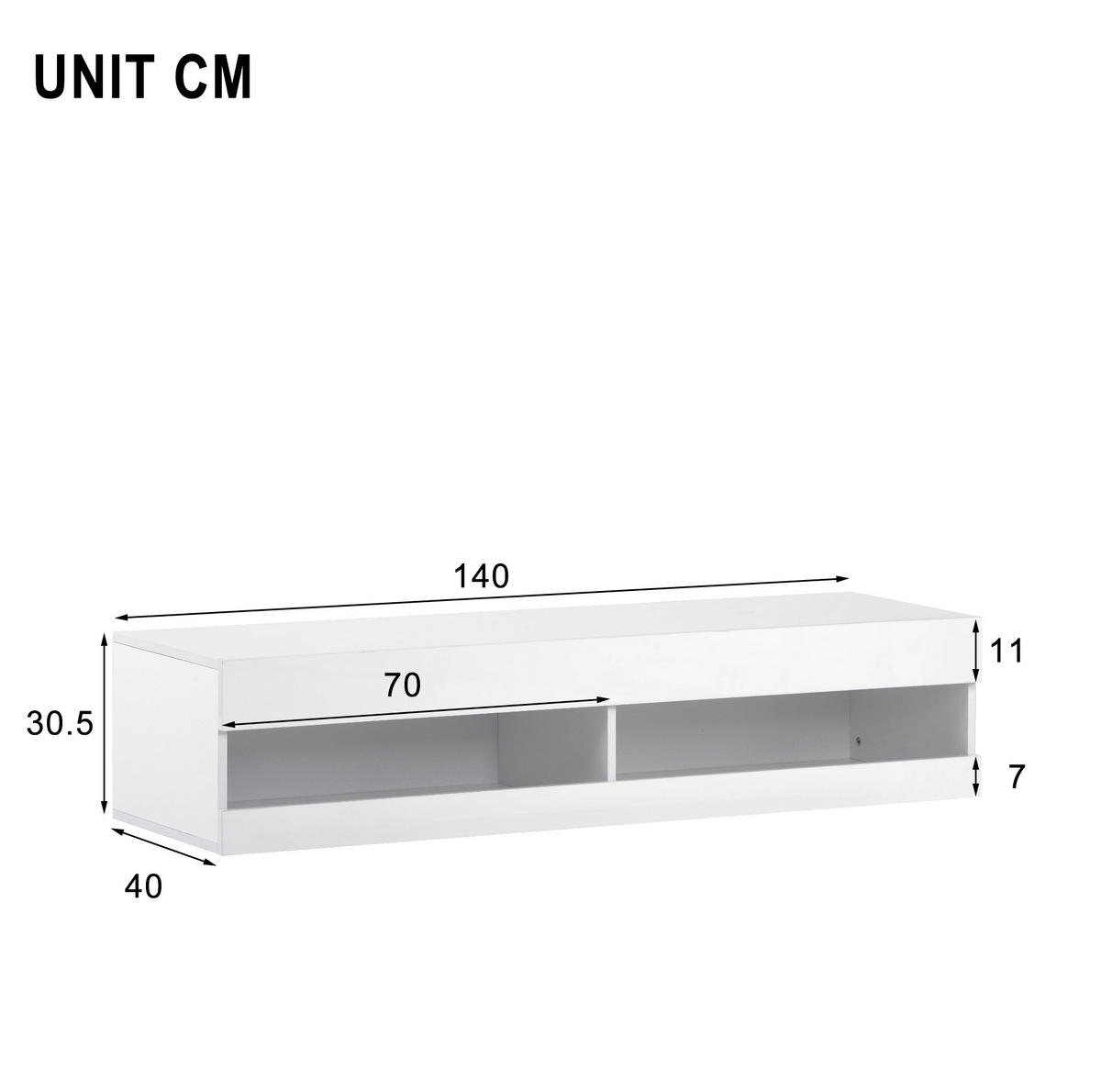 TV-LOWBOARD 140/40/30,5 cm Weiß aus MDF mit LED-Beleuchtung - Weiß, Holzwerkstoff (140/30.5/40cm) - OKWISH